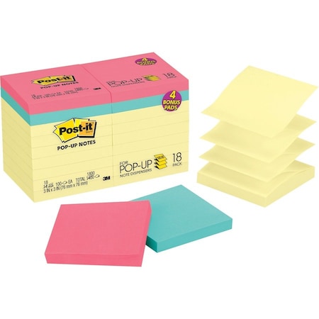 Post-It Note, Popup, 3X3, 18Pk, Assrtd Pk MMMR330144B